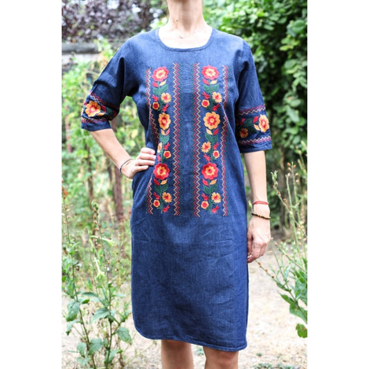 Rochie brodata din denim Elena6