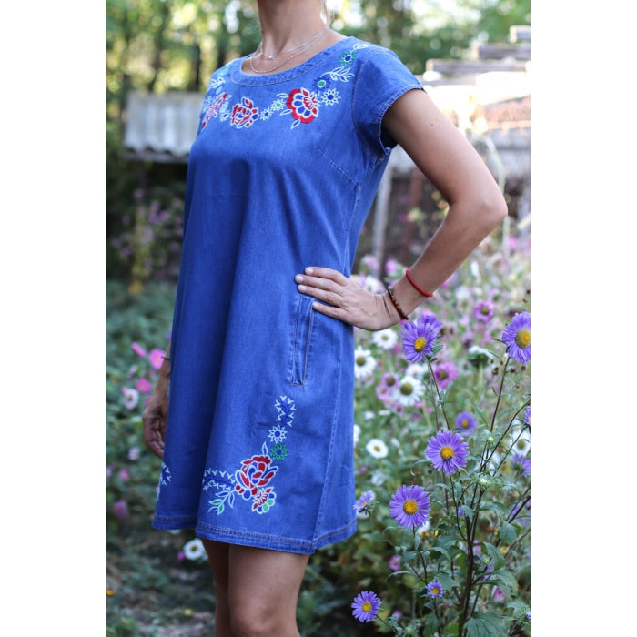 Rochie brodata din denim Elena