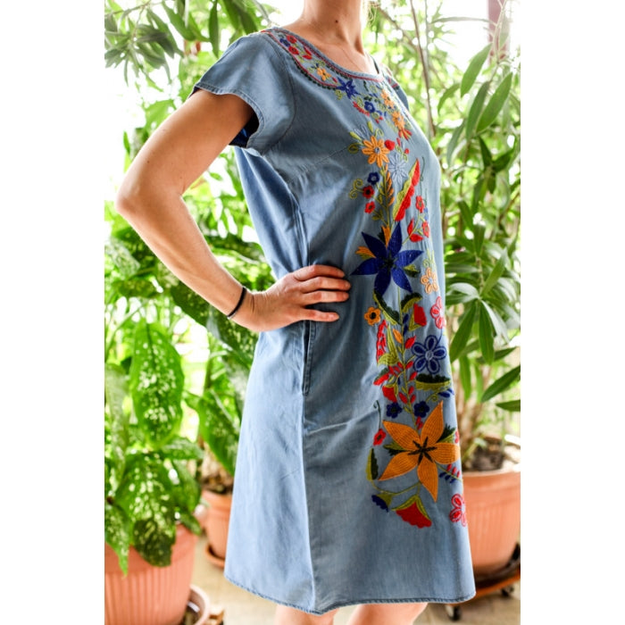 Rochie din denim cu broderie traditionala Ana3