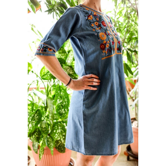 Rochie din denim cu broderie traditionala Anastasia 2