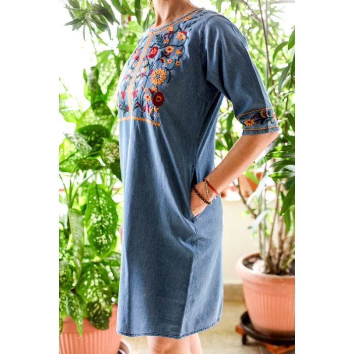 Rochie din denim cu broderie traditionala Anastasia 2