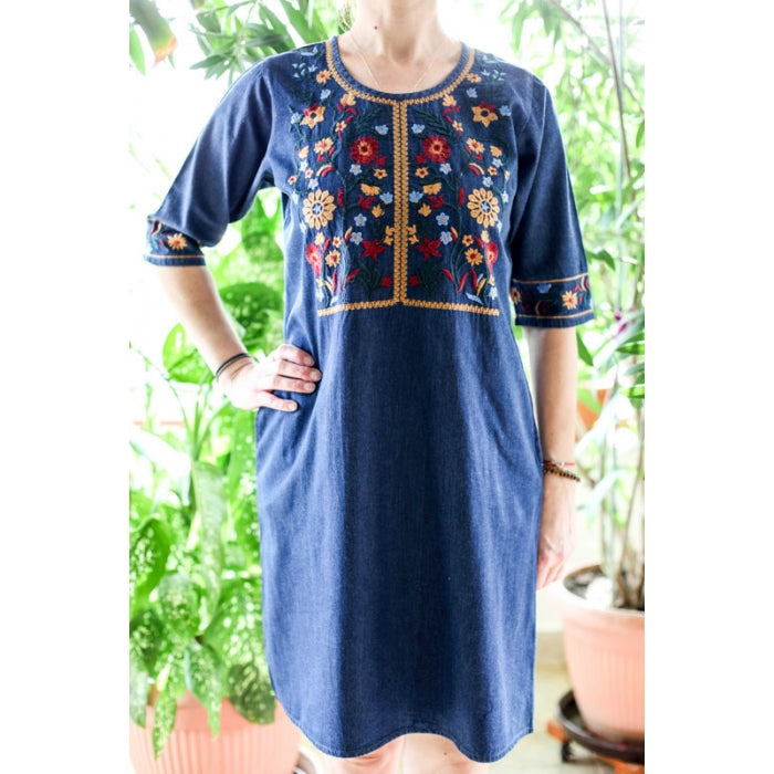 Rochie din denim cu broderie traditionala Anastasia