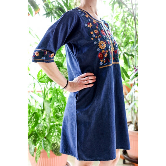 Rochie din denim cu broderie traditionala Anastasia
