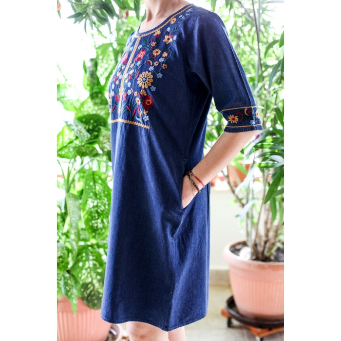 Rochie din denim cu broderie traditionala Anastasia
