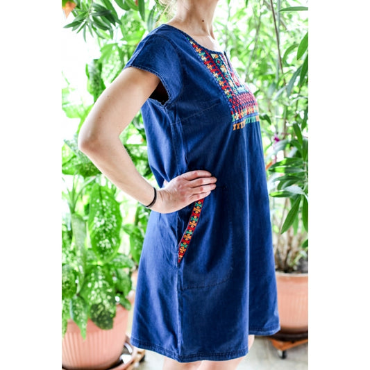 Rochie din denim cu broderie traditionala Anca