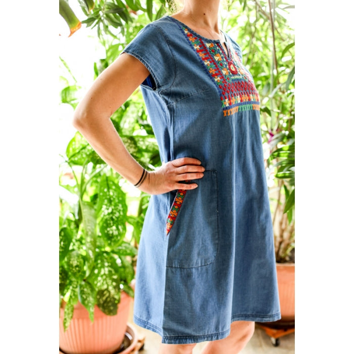 Rochie din denim cu broderie traditionala Anca2