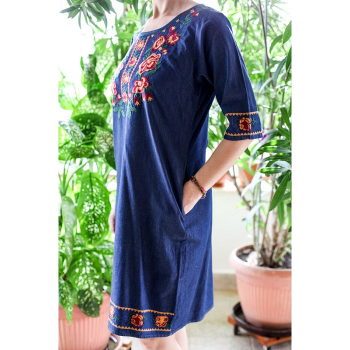 Rochie din denim cu broderie traditionala Andra