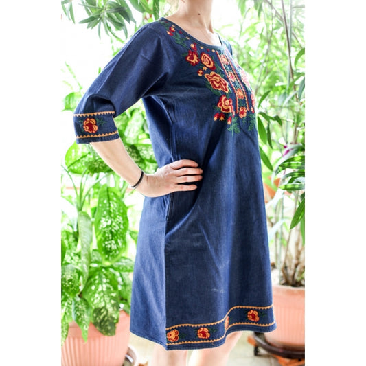 Rochie din denim cu broderie traditionala Andra