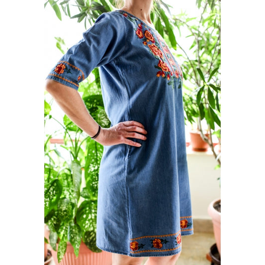 Rochie din denim cu broderie traditionala Andreea