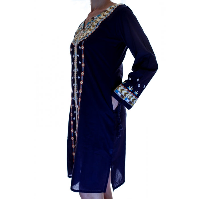 Rochie Traditionala bleumarin cu motive geometrice