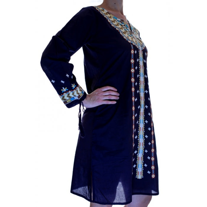 Rochie Traditionala bleumarin cu motive geometrice