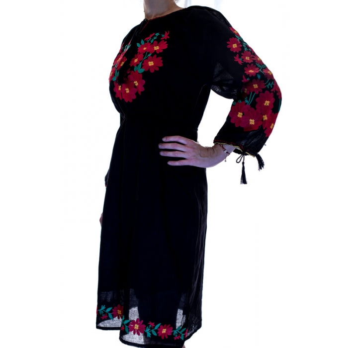 Rochie Traditionala neagra cu motive florale Anda