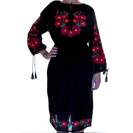 Rochie Traditionala neagra cu motive florale Anda