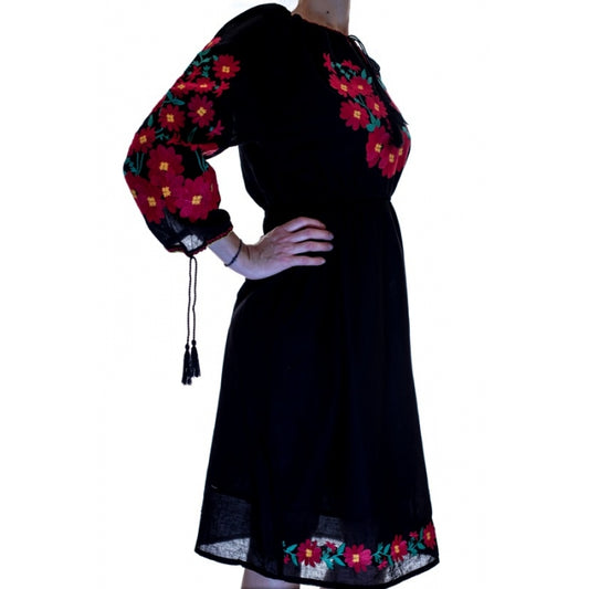 Rochie Traditionala neagra cu motive florale Anda