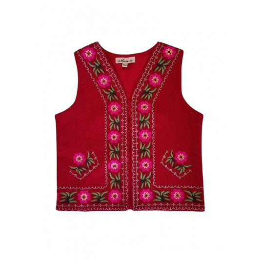 Vestă Tradițională Românească Fetițe – Roșie cu Broderie Florală – Mărimi 0-16 Ani