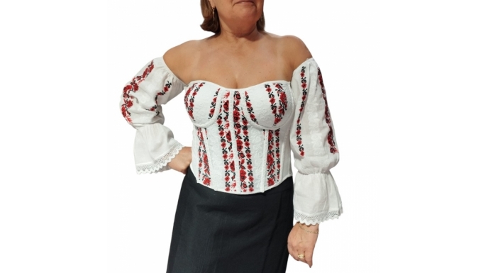 Corset Alb Brodat pentru Femei – Eleganță și Tradiție la IiRomanesti.com